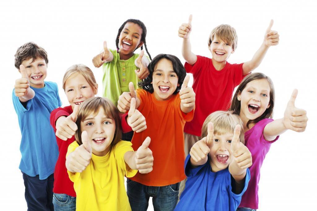 group of students putting their thumbs up