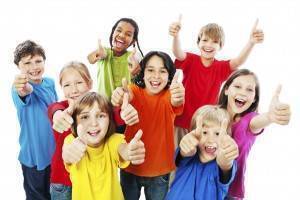 group of students with thumbs up