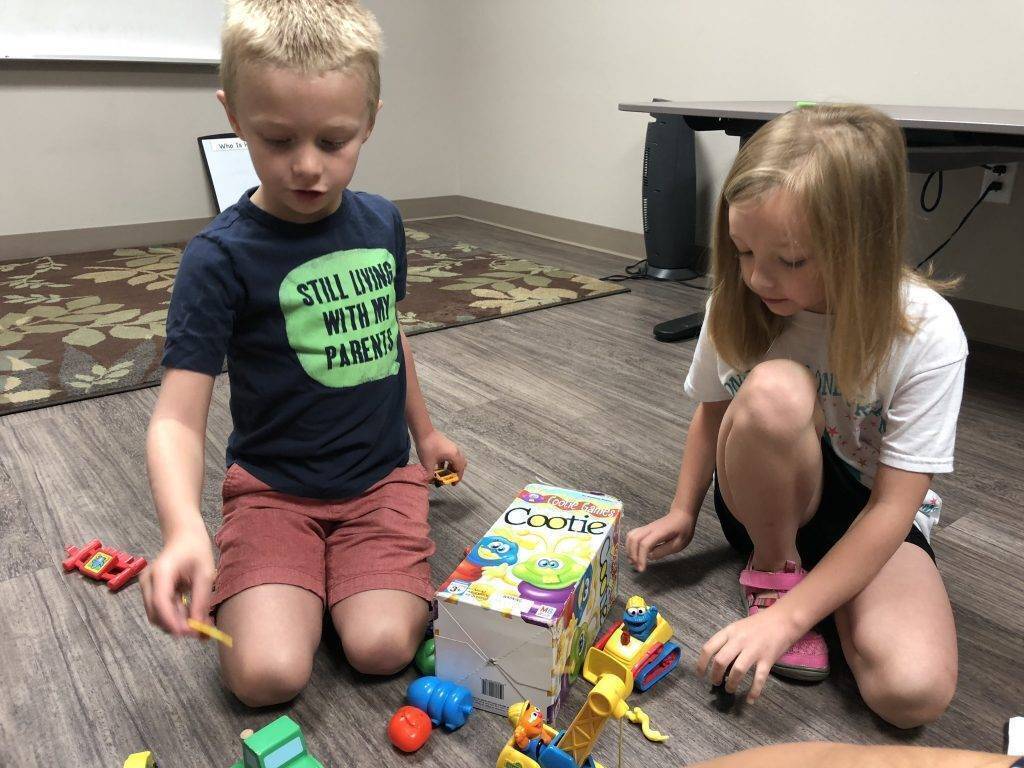 Two students playing a game