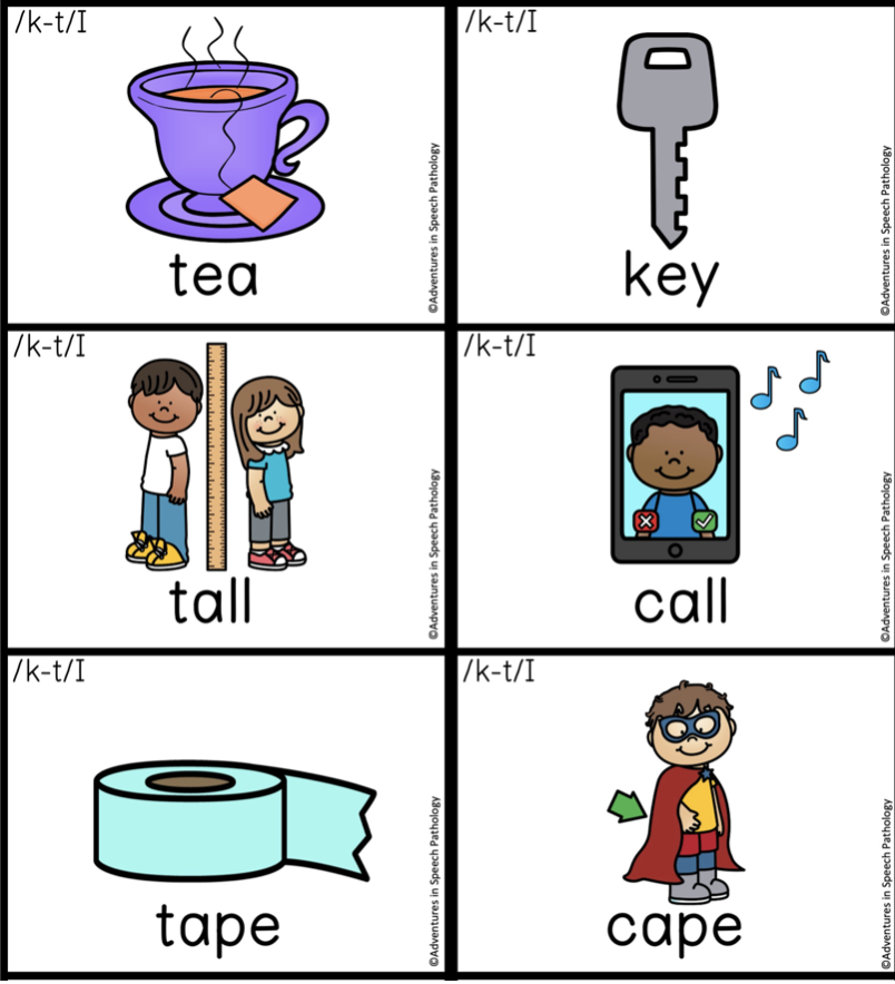 Minimal Pairs minimal pair cards tea, key, tall, call, tape, cape examples