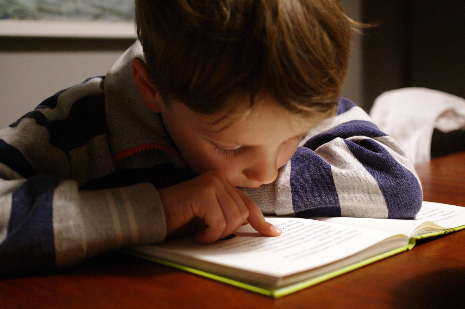 child looking at book